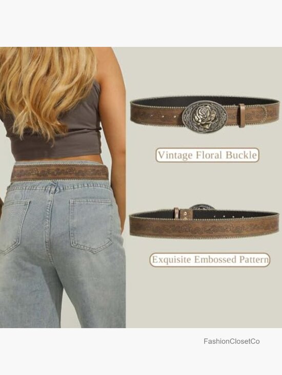 PU Leather Western Belt with Embossed Buckle for Jeans main image 5
